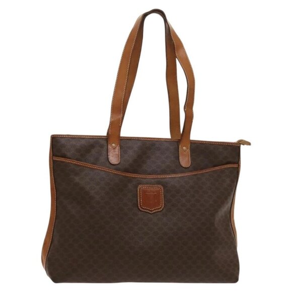 CELINE Macadam Canvas Tote Bag PVC Leather Brown Auth BA1814 - Picture 1 of 16